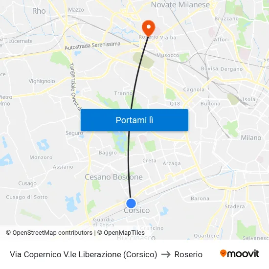 Via Copernico V.le Liberazione (Corsico) to Roserio map