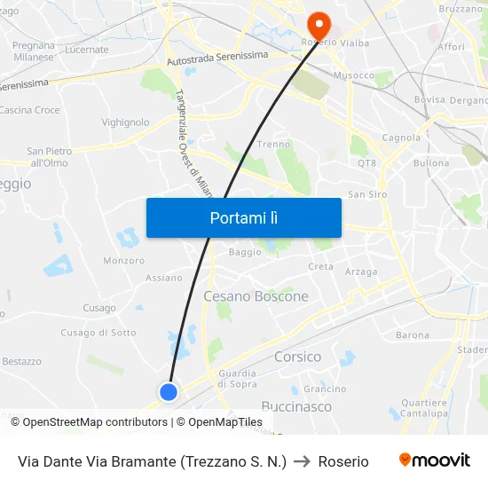 Via Dante Via Bramante (Trezzano S. N.) to Roserio map