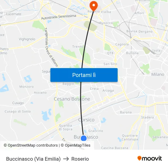 Buccinasco (Via Emilia) to Roserio map