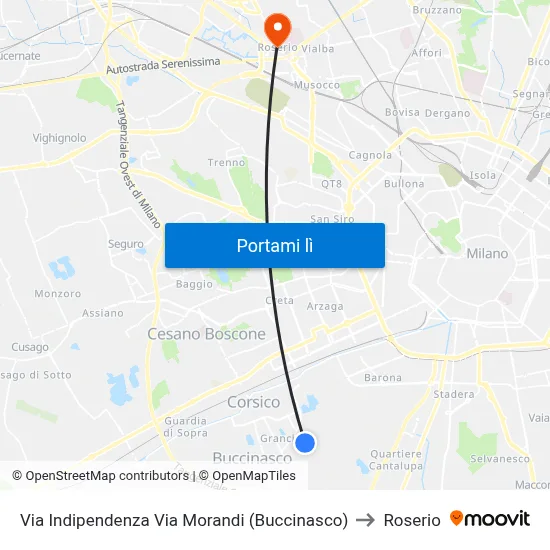 Via Indipendenza Via Morandi (Buccinasco) to Roserio map