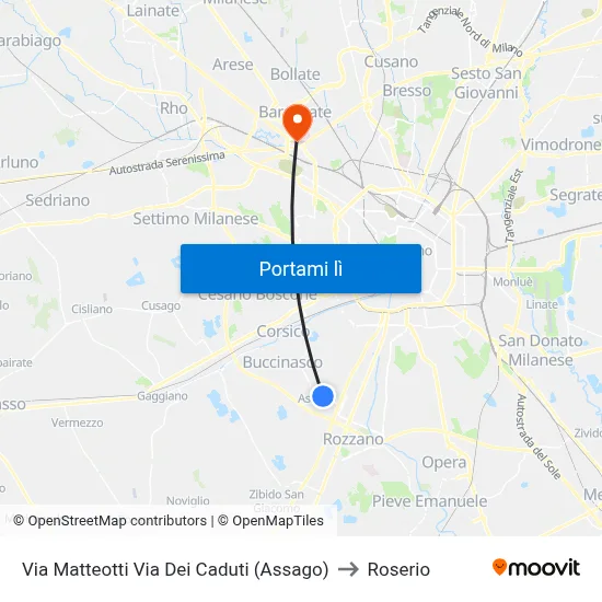 Via Matteotti Via Dei Caduti (Assago) to Roserio map