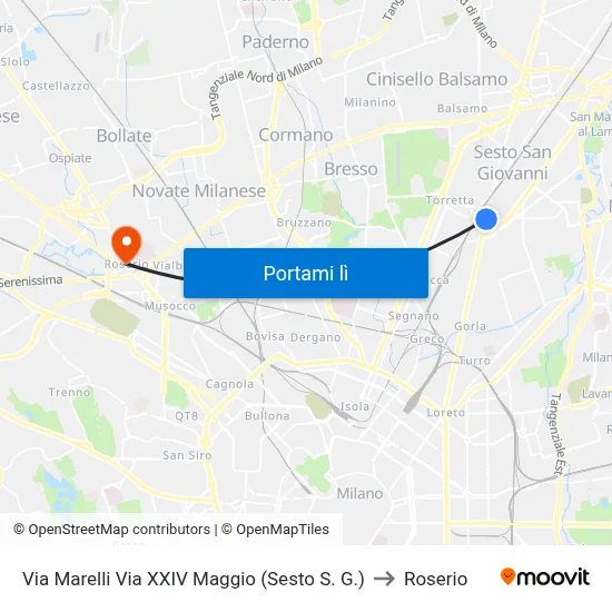 Via Marelli Via XXIV Maggio (Sesto S. G.) to Roserio map