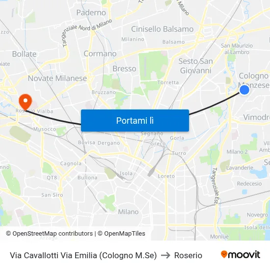Via Cavallotti Via Emilia (Cologno M.Se) to Roserio map
