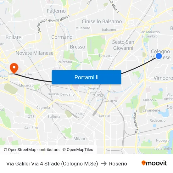 Via Galilei Via 4 Strade (Cologno M.Se) to Roserio map