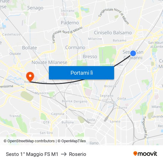 Sesto 1° Maggio FS M1 to Roserio map