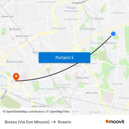 Bresso (Via Don Minzoni) to Roserio map