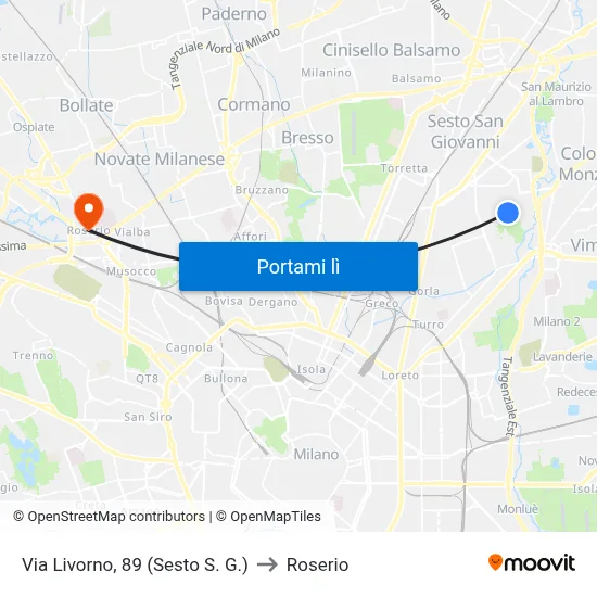 Via Livorno, 89 (Sesto S. G.) to Roserio map