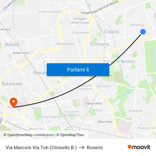 Via Marconi Via Toti (Cinisello B.) to Roserio map