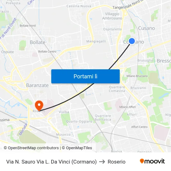 Via N. Sauro Via L. Da Vinci (Cormano) to Roserio map