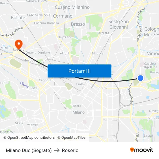 Milano Due (Segrate) to Roserio map