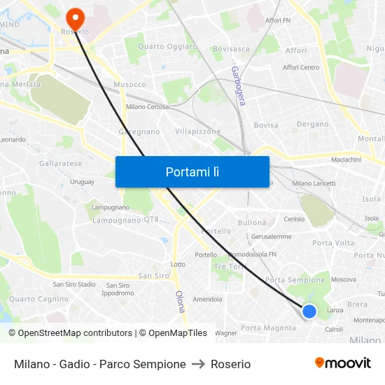 Milano -  Gadio - Parco Sempione to Roserio map
