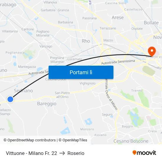 Vittuone -  Milano Fr. 22 to Roserio map