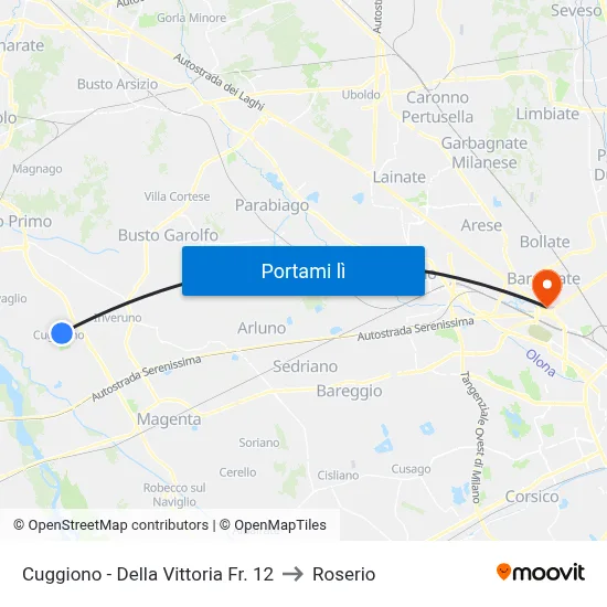 Cuggiono -  Della Vittoria Fr.  12 to Roserio map