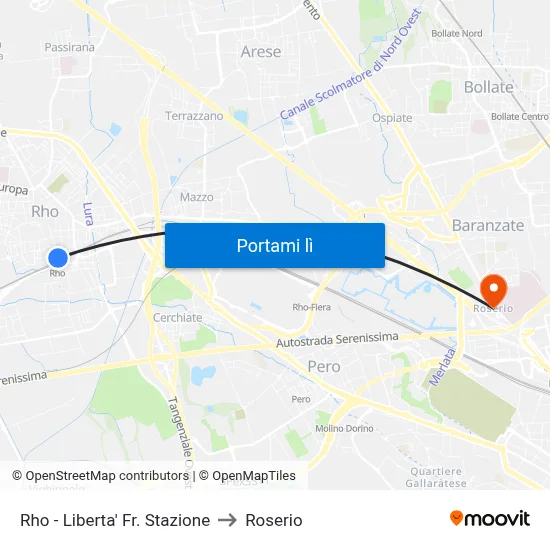 Rho -  Liberta' Fr. Stazione to Roserio map