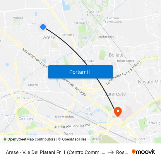 Arese - V.le Dei Platani Fr. 1 (Centro Comm. Giada - Liceo) to Roserio map