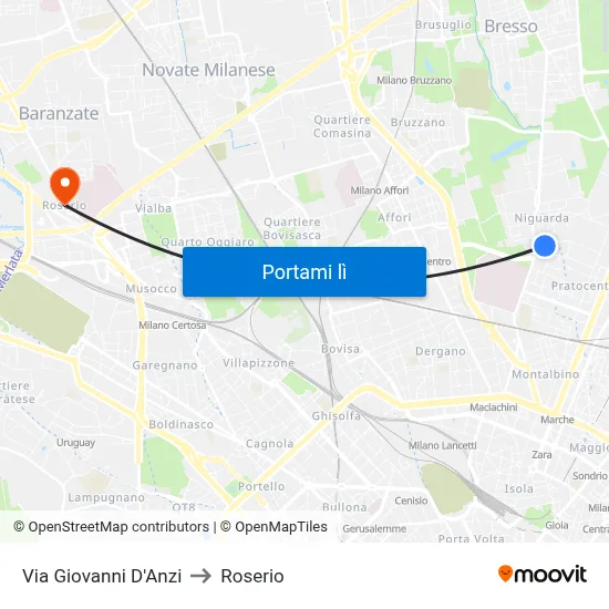 Via Giovanni D'Anzi to Roserio map