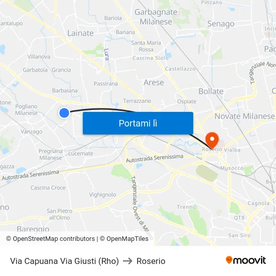 Via Capuana Via Giusti (Rho) to Roserio map