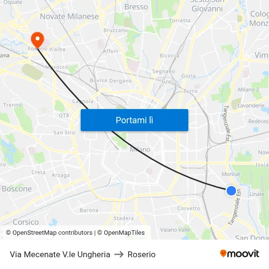 Via Mecenate V.le Ungheria to Roserio map