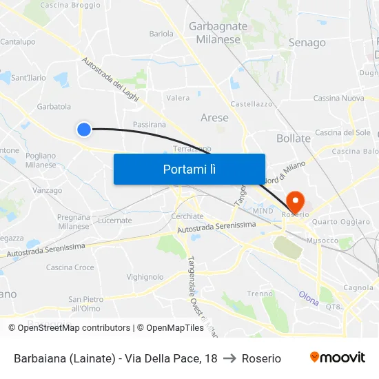 Barbaiana (Lainate) - Via Della Pace, 18 to Roserio map