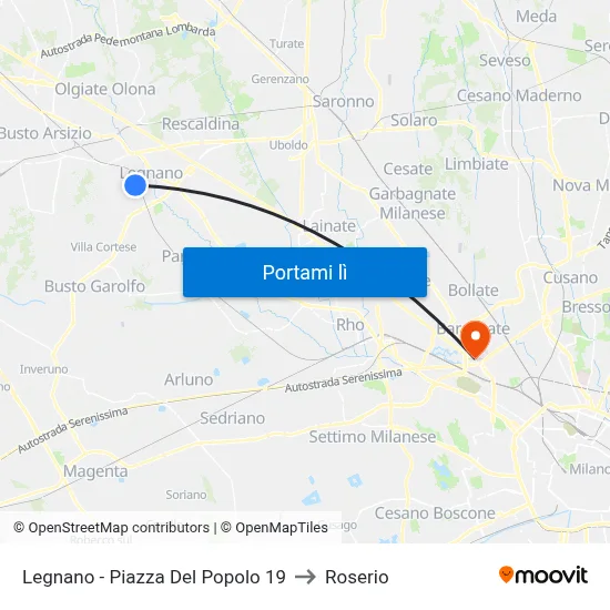 Legnano - Piazza Del Popolo 19 to Roserio map