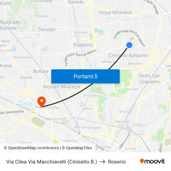 Via Cilea Via Macchiavelli (Cinisello B.) to Roserio map