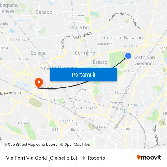 Via Ferri Via Gorki (Cinisello B.) to Roserio map
