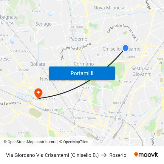 Via Giordano Via Crisantemi (Cinisello B.) to Roserio map