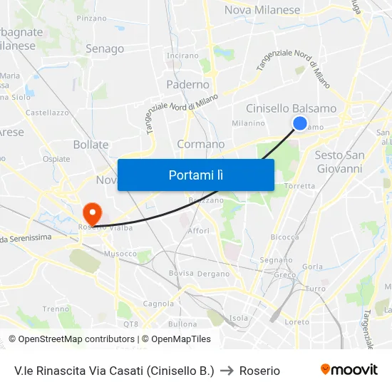 V.le Rinascita Via Casati (Cinisello B.) to Roserio map