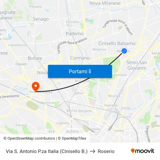 Via S. Antonio P.za Italia (Cinisello B.) to Roserio map