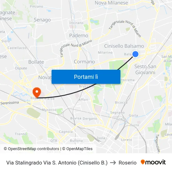 Via Stalingrado Via S. Antonio (Cinisello B.) to Roserio map