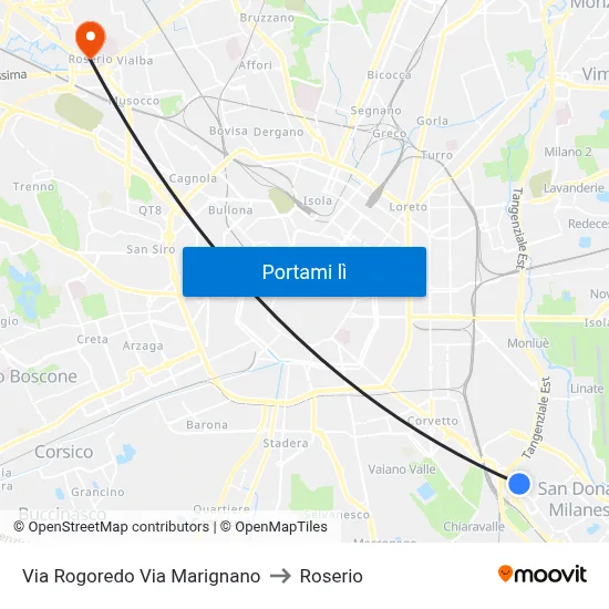 Via Rogoredo Via Marignano to Roserio map