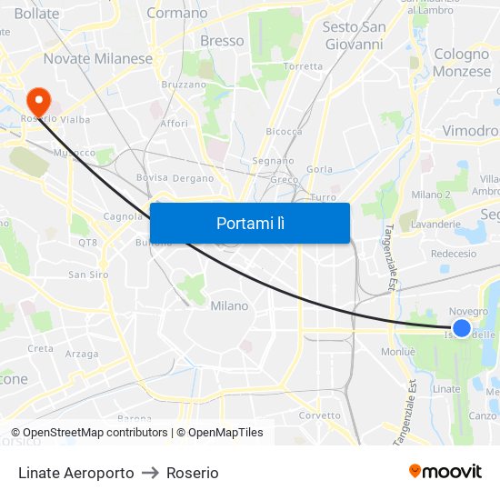 Linate Aeroporto to Roserio map