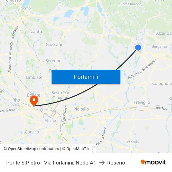 Ponte S.Pietro - Via Forlanini, Nodo A1 to Roserio map