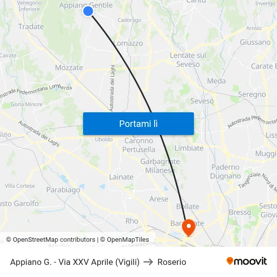 Appiano G. - Via XXV Aprile (Vigili) to Roserio map