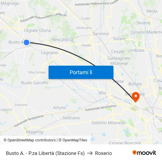 Busto A. - P.za Libertà (Stazione Fs) to Roserio map