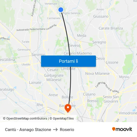 Cantù - Asnago Stazione to Roserio map