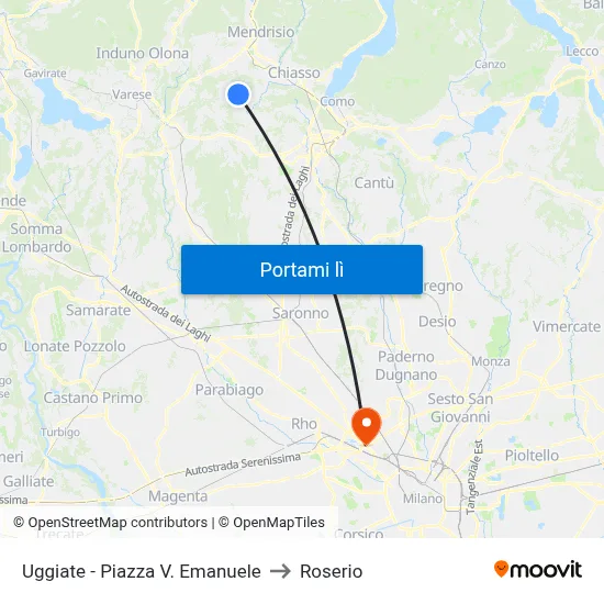 Uggiate - Piazza V. Emanuele to Roserio map