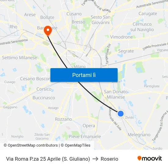 Via Roma P.za 25 Aprile (S. Giuliano) to Roserio map