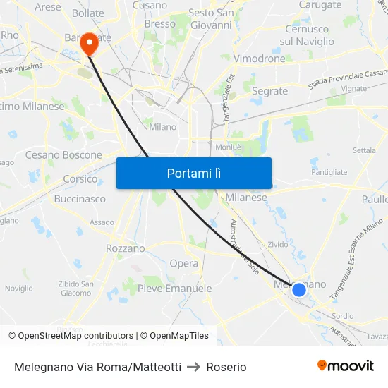 Melegnano Via Roma/Matteotti to Roserio map