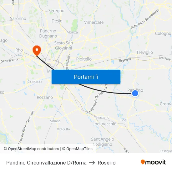Pandino Circonvallazione D/Roma to Roserio map