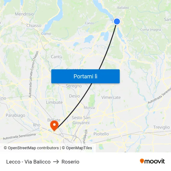 Lecco - Via Balicco to Roserio map