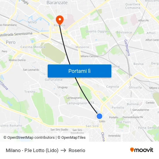 Milano - P.le Lotto (Lido) to Roserio map
