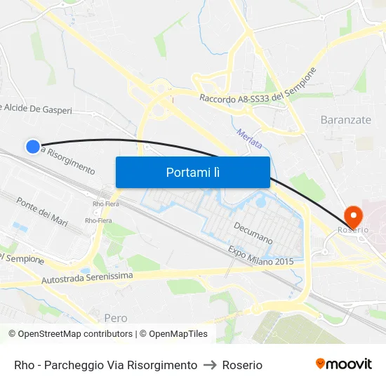 Rho - Parcheggio Via Risorgimento to Roserio map