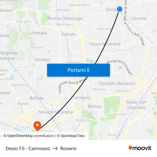 Desio FS - Camnasio to Roserio map