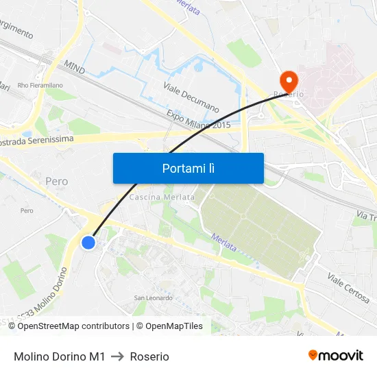 Molino Dorino M1 to Roserio map