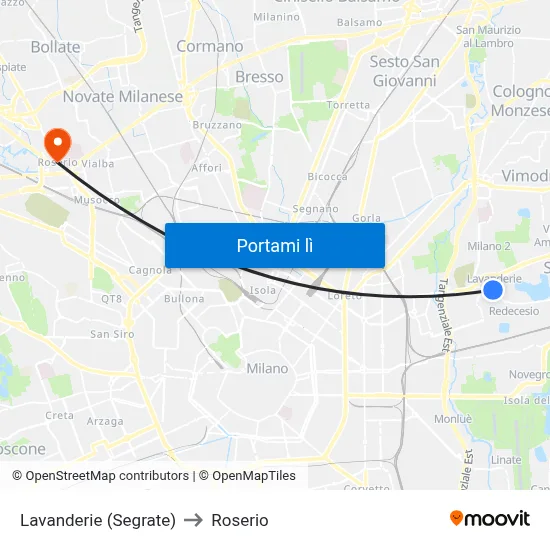 Lavanderie (Segrate) to Roserio map