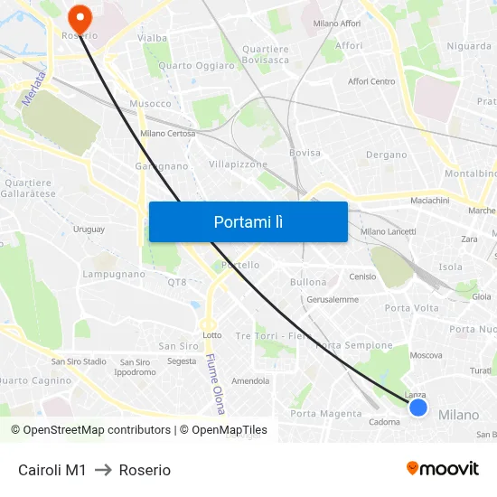 Cairoli M1 to Roserio map