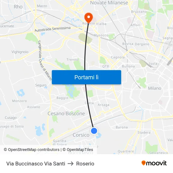 Via Buccinasco Via Santi to Roserio map