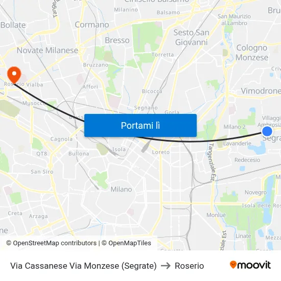 Via Cassanese Via Monzese (Segrate) to Roserio map