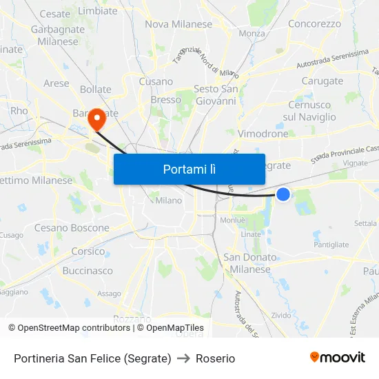Portineria San Felice (Segrate) to Roserio map